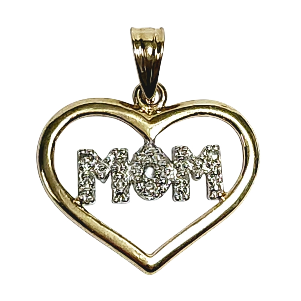 10K Diamond MOM Gold Heart Pendant